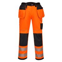 Portwest T501 PW3 Hi-Vis Holster Pocket Work Trousers Orange/Black Short 30