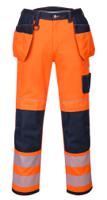 Portwest T501 PW3 Hi-Vis Holster Pocket Work Trousers Orange/Navy 28