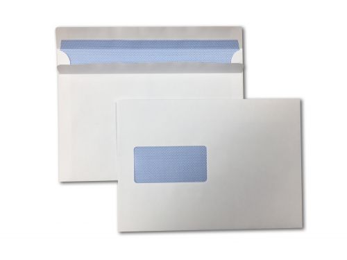 Wallet Self-Seal C5 White 90gsm 162 x 229mm Window 45 x 90mm 60 Up 20 Left Blue Hatch Inner Opaque (Box 500) Code ENVC5/6040
