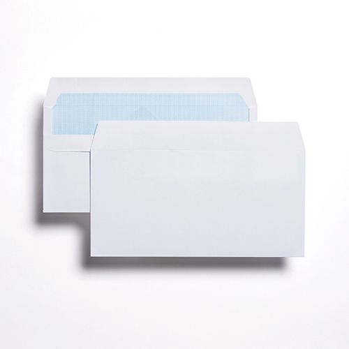 Wallet Self-Seal DL White 100gsm 110 x 220mm Blue Hatch Inner Opaque (Box 500) Code ENVDL/1082