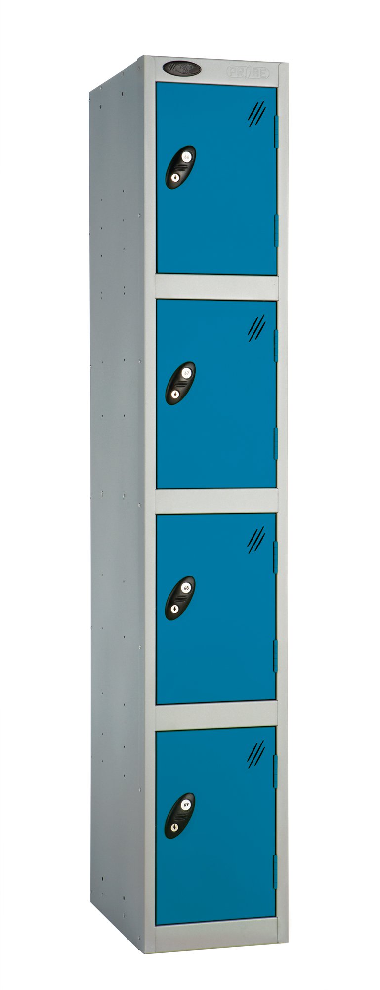 Probe Standard Locker Steel 1780x305x460 - Nest 1 - 4 Tier Carcass Colour: Silver Grey - Door Colour: Blue - Cam Lock - Flat Top
