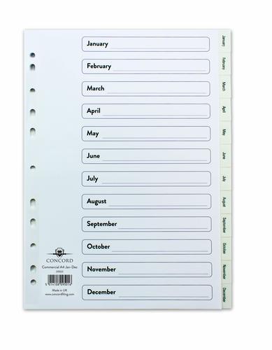 Langstane Commercial Index A4 Jan-Dec Mylar Clear Tabs White 09501