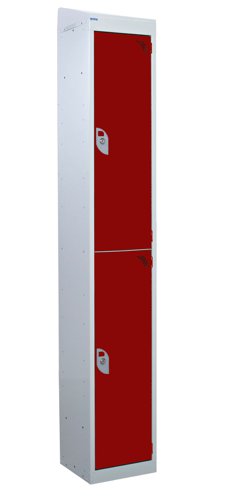 QMP Standard Locker 1950h x 300w x 300d mm Red 2 door Camlock sloping top