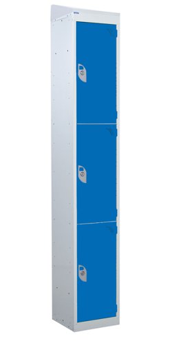 QMP Standard Locker 1950h x 300w x 300d mm Blue 3 door Camlock sloping top
