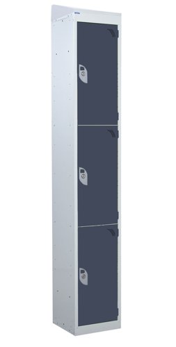 QMP Standard Locker 1950h x 300w x 300d mm Dark Grey 3 door Camlock sloping top