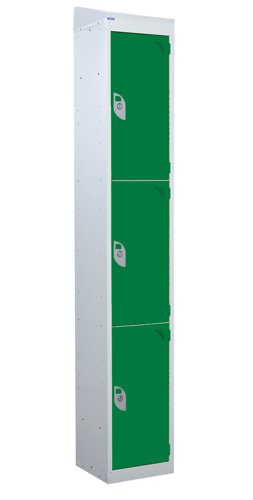 QMP Standard Locker 1950h x 300w x 300d mm Green 3 door Camlock sloping top