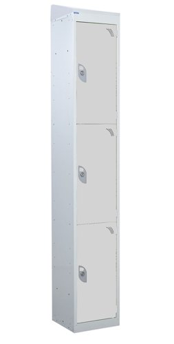 QMP Standard Locker 1950h x 300w x 300d mm Light Grey 3 door  Camlock sloping top