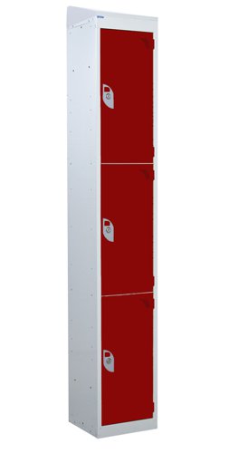 QMP Standard Locker 1950h x 300w x 300d mm Red 3 door Camlock sloping top