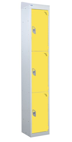 QMP Standard Locker 1950h x 300w x 300d mm Yellow 3 door Camlock sloping top
