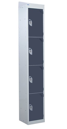 QMP Standard Locker 1950h x 300w x 450d mm Dark Grey 4 door Camlock sloping top