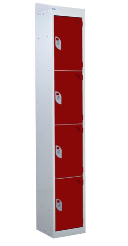 QMP Standard Locker 1950h x 300w x 300d mm Red 4 door Camlock sloping top