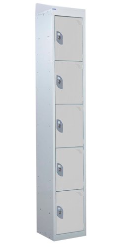 QMP Standard Locker 1950h x 300w x 300d mm Light Grey 5 door  Camlock sloping top