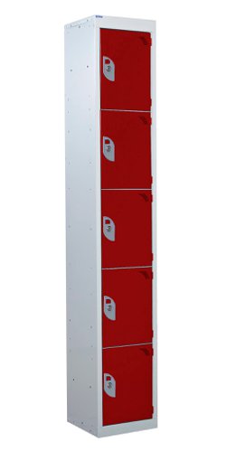 QMP Standard Locker 1800h x 300w x 300d mm Red 5 door Camlock