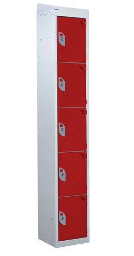 QMP Standard Locker 1950h x 300w x 300d mm Red 5 door Camlock sloping top