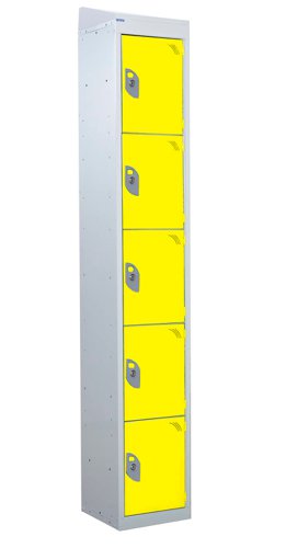 QMP Standard Locker 1950h x 300w x 300d mm Yellow 5 door Camlock sloping top