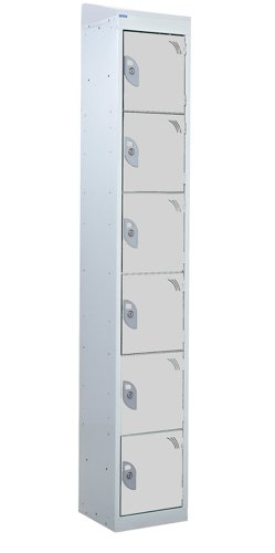 QMP Standard Locker 1950h x 300w x 300d mm Light Grey 6 door  Camlock sloping top
