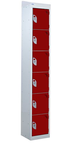 QMP Standard Locker 1950h x 300w x 300d mm Red 6 door Camlock sloping top