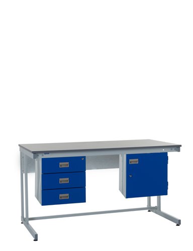 Cantilever Workbench - Laminate Top H.840 W.1200 D.750mm - Storage Cupboard & Triple Drawer Unit