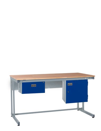 Cantilever Workbench - Beech Top H.840 W.1500 D.750mm - Single Drawer & Storage Cupboard