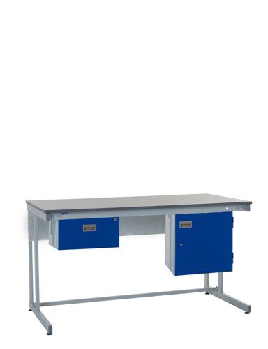 Cantilever Workbench - Laminate Top H.840 W.1500 D.750mm - Single Drawer & Storage Cupboard