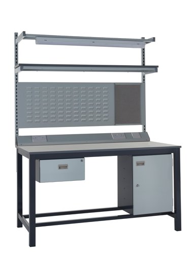 Kit E - 1200mm Heavy Duty Workbench With Accessories - Laminate Worktop - Single Drawer, Storage Cupboard, 1180mm Rear Support Posts, Service Duct Wor