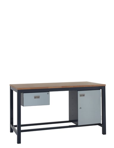 Kit A - 1500mm Heavy Duty Workbench With Accessories - Solid Beech Worktop - Single Drawer & Storage Cupboard