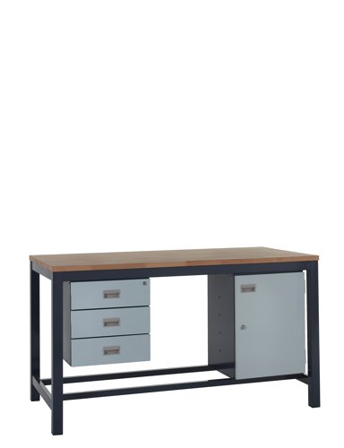 Kit B - 1800mm Heavy Duty Workbench With Accessories - Solid Beech Worktop - Storage Cupboard & Triple Drawer Unit