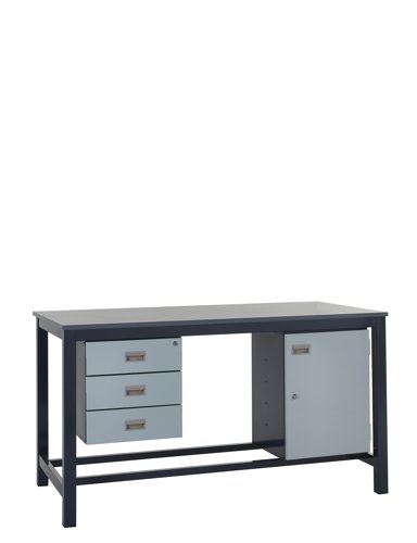 Kit B - 1800mm Heavy Duty Workbench With Accessories - Laminate Worktop - Storage Cupboard & Triple Drawer Unit