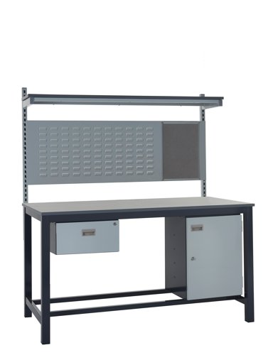 Kit C - 1800mm Heavy Duty Workbench With Accessories - Laminate Worktop - Single Drawer, Storage Cupboard, 760mm Rear Support Posts, Louvre Panel & La