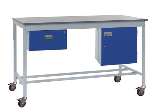 Mobile Square Tube Workbench - Laminate Top 840h x 1200w x 750d mm - Single Drawer & Storage Cupboard