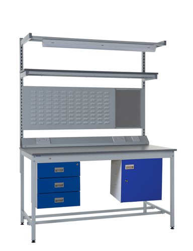 Square Tube Workbench - Laminate Top H.840 W.1200 D.750mm - Storage Cupboard, Triple Drawer Unit, 1180mm Rear Support Posts, Service Duct Worktop Fitt