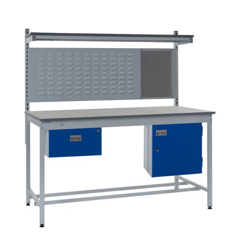 Square Tube Workbench - Laminate Top H.840 W.1200 D.750mm - Single Drawer, Storage Cupboard, 760mm Rear Support Posts, Louvre Panel & Laminate Upper S