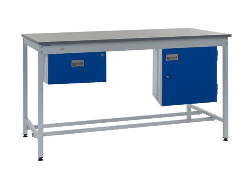 Square Tube Workbench - Laminate Top H.840 W.1500 D.750mm - Single Drawer & Storage Cupboard