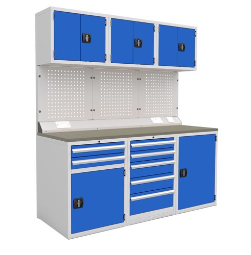 Euro slide Modular Workshop Kit 1 - Linoleum Worktop and Blue Cupboards/Drawers