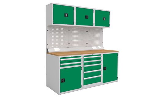 Euro slide Modular Workshop Kit 1 - Linoleum Worktop and Green Cupboards/Drawers