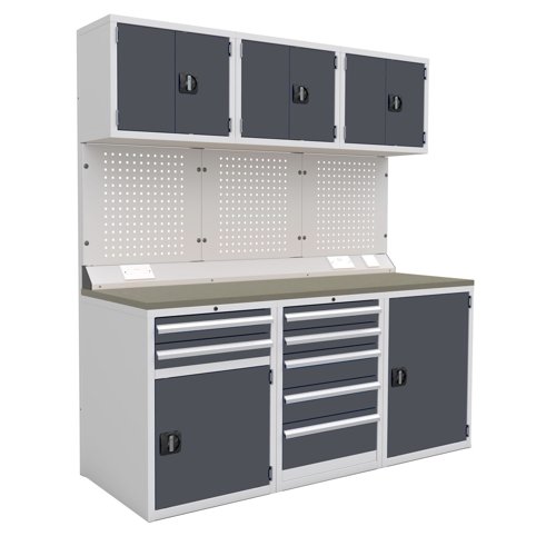 Euro slide Modular Workshop Kit 1 - Linoleum Worktop and Dark Grey Cupboards/Drawers
