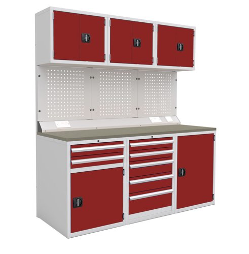 Euro slide Modular Workshop Kit 1 - Linoleum Worktop and Red Cupboards/Drawers
