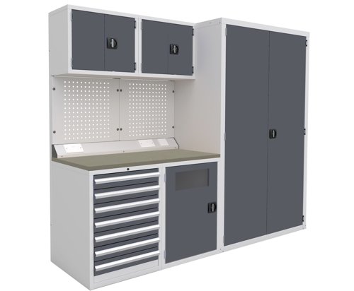 Euro slide Modular Workshop Kit 2 - Linoleum Worktop and Dark Grey Cupboards/Drawers