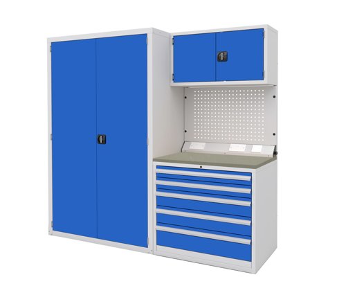 Euro slide Modular Workshop Kit 3 - Linoleum Worktop and Blue Cupboards/Drawers