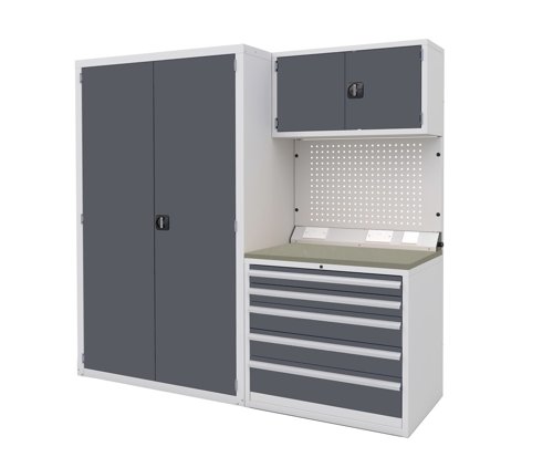 Euro slide Modular Workshop Kit 3 - Linoleum Worktop and Dark Grey Cupboards/Drawers