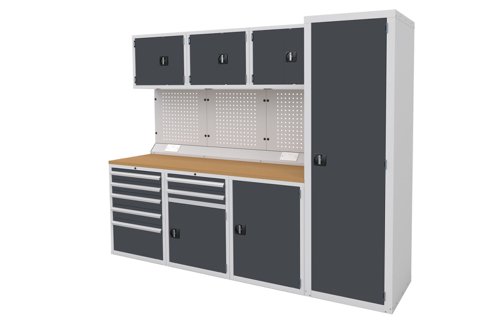 Euro slide Modular Workshop Kit 4 - Beech Worktop and Dark Grey Cupboards/Drawers