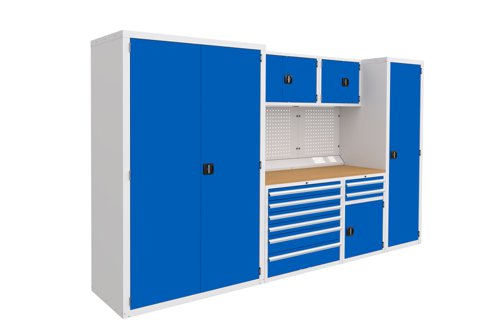 Euro slide Modular Workshop Kit 5 - Beech Worktop and Blue Cupboards/Drawers