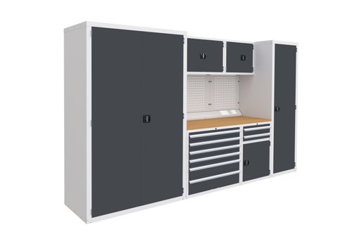 Euro slide Modular Workshop Kit 5 - Beech Worktop and Dark Grey Cupboards/Drawers