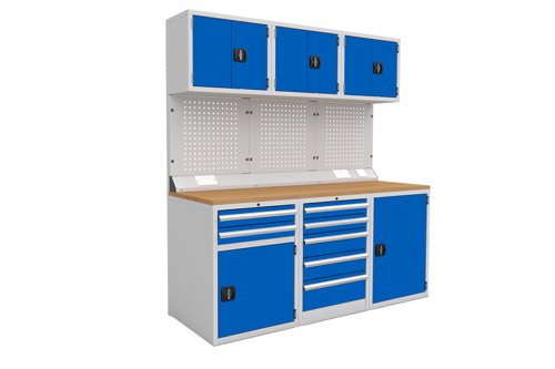 Euro slide Modular Workshop Kit 1 - Beech Worktop and Blue Cupboards/Drawers