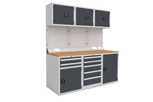 Euro slide Modular Workshop Kit 1 - Beech Worktop and Dark Grey Cupboards/Drawers