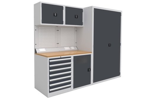 Euro slide Modular Workshop Kit 2 - Beech Worktop and Dark Grey Cupboards/Drawers