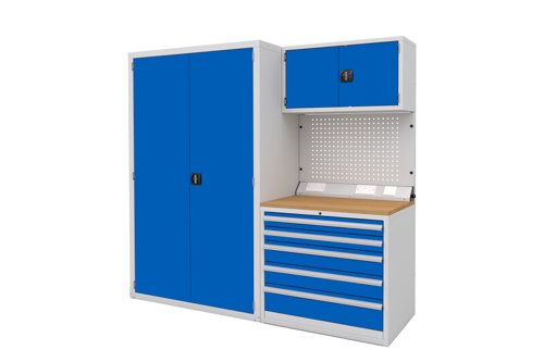 Euro slide Modular Workshop Kit 3 - Beech Worktop and Blue Cupboards/Drawers
