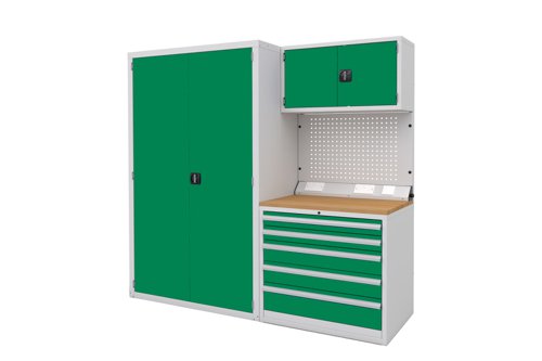 Euro slide Modular Workshop Kit 3 - Beech Worktop and Green Cupboards/Drawers
