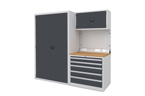 Euro slide Modular Workshop Kit 3 - Beech Worktop and Dark Grey Cupboards/Drawers