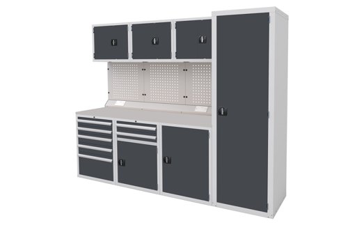 Euro slide Modular Workshop Kit 4 - Laminate Worktop and Dark Grey Cupboards/Drawers